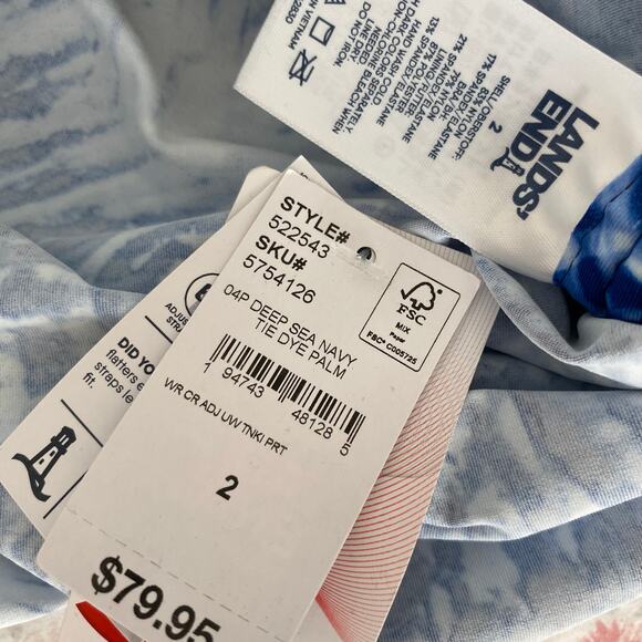 NEW LANDS END Chlorine Resistant Tie Dye Blue Cinch Waist Tankini Swim Top 2 - Picture 6 of 6